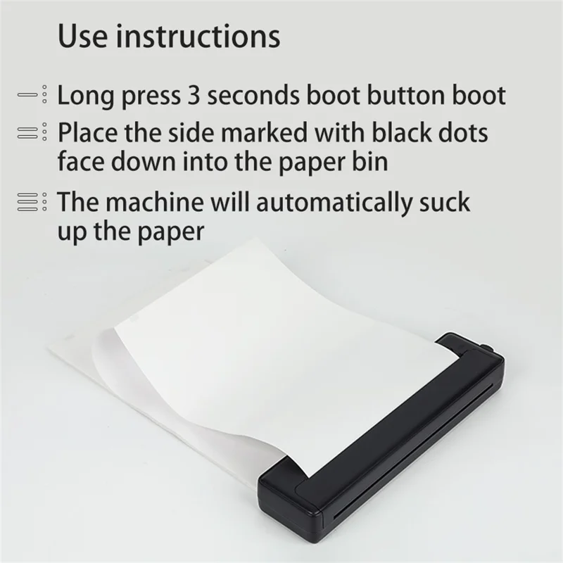 X8 Tragbarer A4-Thermodrucker 203DPI Tintenlos Bluetooth-/USB-Verbindung für Büro und Zuhause – Schwarz