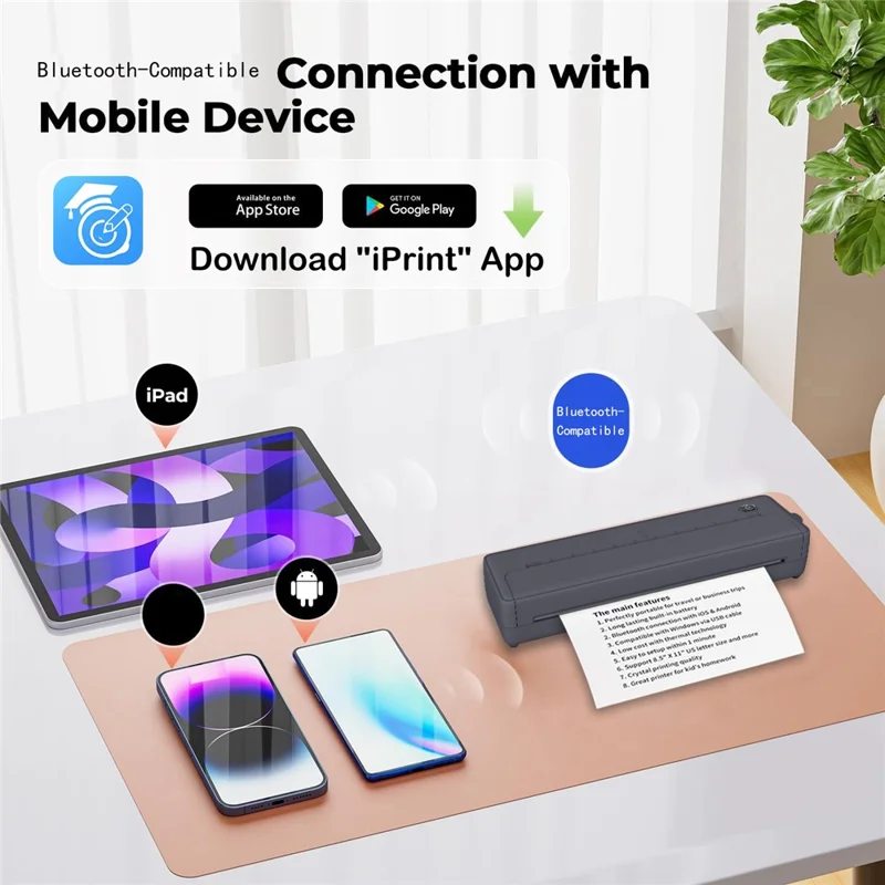 X8 Tragbarer A4-Thermodrucker 203DPI Tintenlos Bluetooth-/USB-Verbindung für Büro und Zuhause – Schwarz
