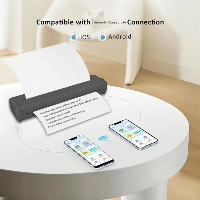 X8 Tragbarer A4-Thermodrucker 203DPI Tintenlos Bluetooth-/USB-Verbindung für Büro und Zuhause – Schwarz