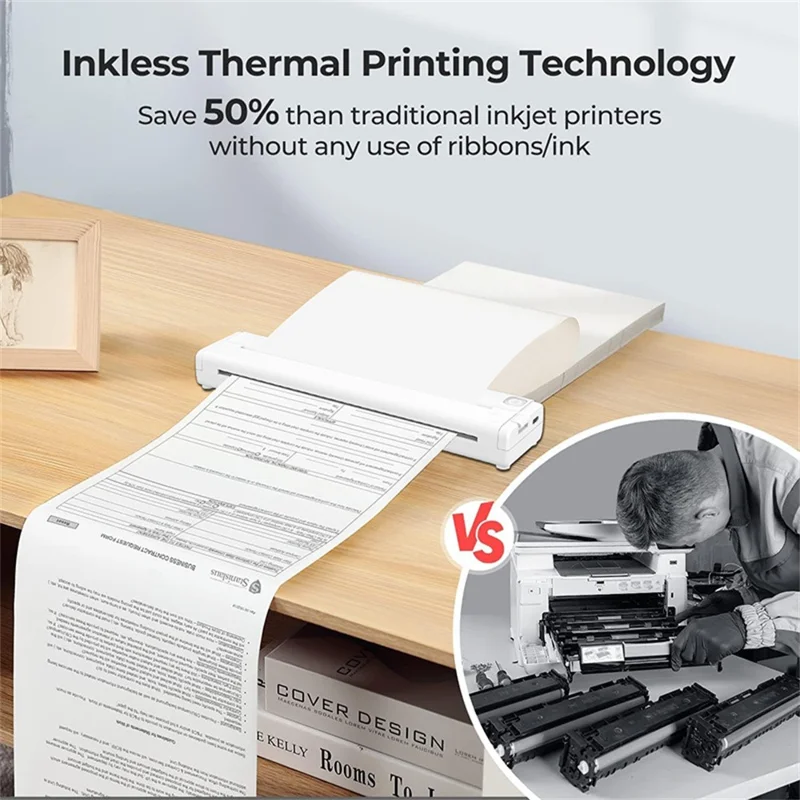 X9 Tragbarer A4-Thermo-Drucker Bluetooth / USB-Anschluss 203DPI Tintenloser Drucker für Büro und Zuhause - Schwarz