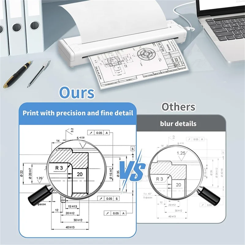 X9 Tragbarer A4-Thermo-Drucker Bluetooth / USB-Anschluss 203DPI Tintenloser Drucker für Büro und Zuhause - Schwarz