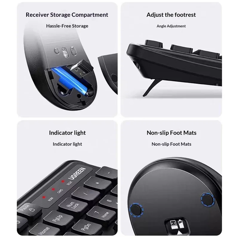 UGREEN MK331 Wireless Keyboard and Mouse Combo 2.4GHz Full-Size 104-Key Keyboard Adjustable DPI Mouse - Black