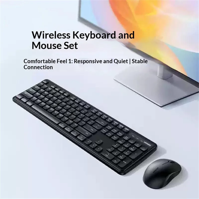 UGREEN MK331 Wireless Keyboard and Mouse Combo 2.4GHz Full-Size 104-Key Keyboard Adjustable DPI Mouse - Black