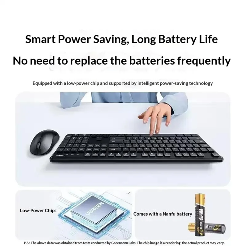 UGREEN MK331 Wireless Keyboard and Mouse Combo 2.4GHz Full-Size 104-Key Keyboard Adjustable DPI Mouse - Black