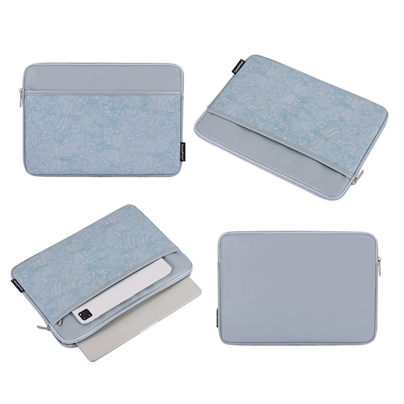 CANVASARTISAN L45-T3602 Laptop Sleeve for 13 inch Notebook Butterfly Pattern PU Leather Protective Case with Storage Pouch - Blue Grey