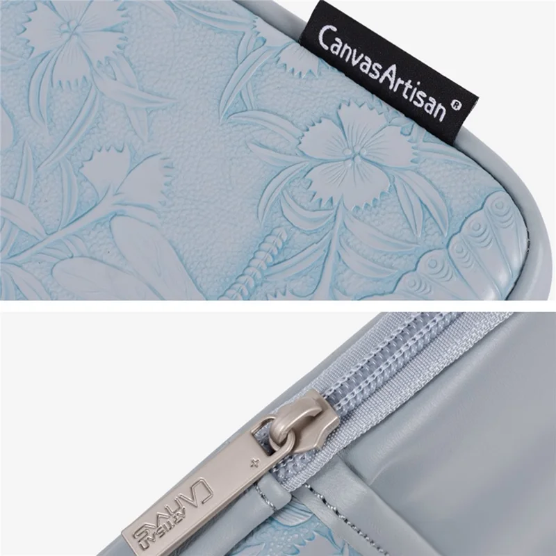 CANVASARTISAN L45-T3602 Laptop Sleeve for 14 inch Notebook Butterfly Pattern PU Leather Protective Case with Storage Pouch - Blue Grey