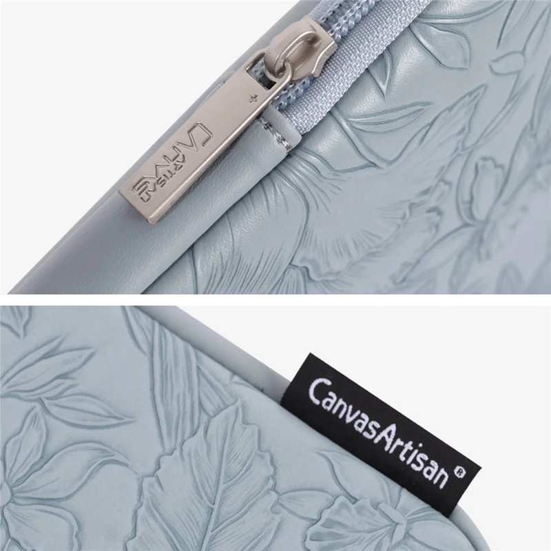 CANVASARTISAN L42-T0502 Laptop Sleeve for 11 inch Notebook Floral Pattern PU Leather Protective Case with Storage Pouch - Blue Grey