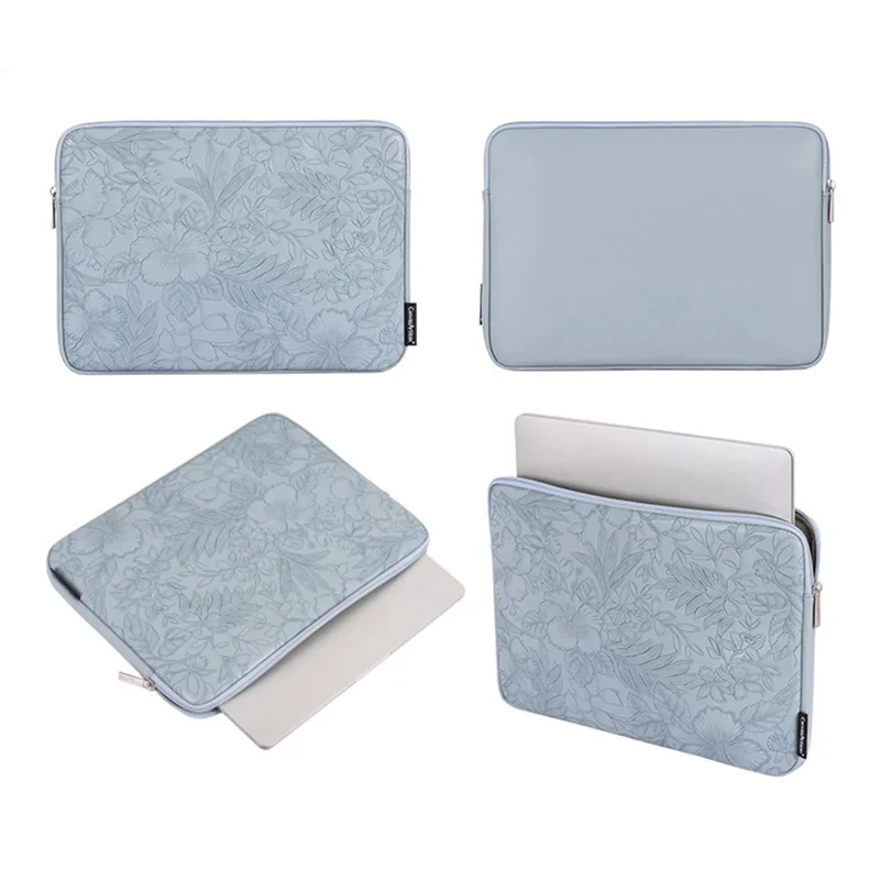 CANVASARTISAN L42-T0502 Laptop Sleeve for 11 inch Notebook Floral Pattern PU Leather Protective Case with Storage Pouch - Blue Grey