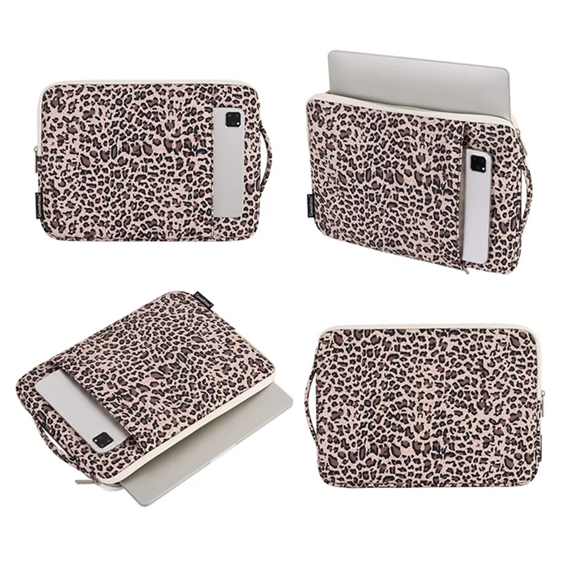CANVASARTISAN H31-89 Laptop Sleeve for 13 inch Notebook 355 x 251 x 24mm Leopard Pattern Tablet Storage Case with Handle - Leopard Print