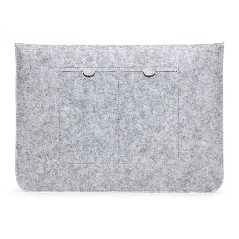 12 inch Felt Laptop Sleeve Double Layer Inner Bag with Accessory Pocket and Magic Tape Closure - Light Grey