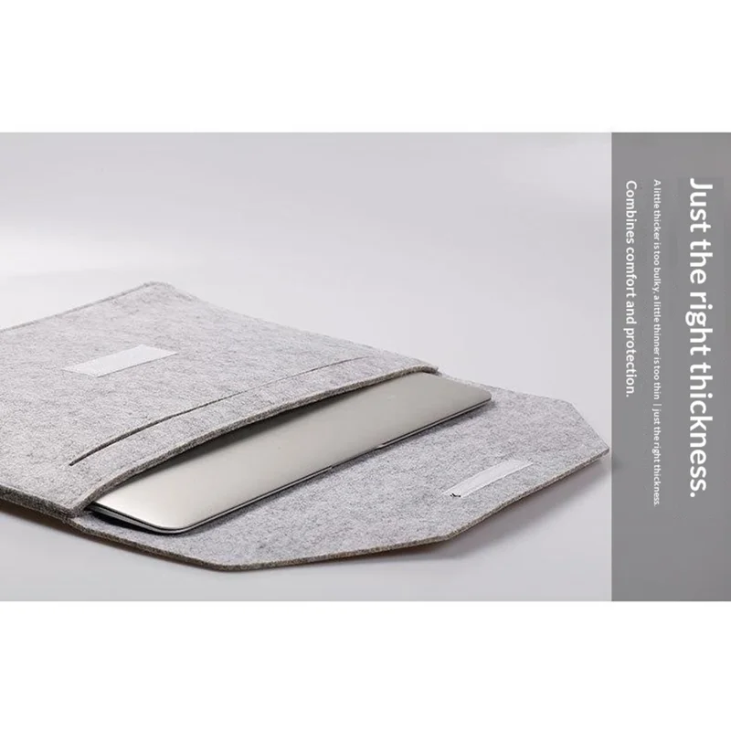 12 inch Felt Laptop Sleeve Double Layer Inner Bag with Accessory Pocket and Magic Tape Closure - Light Grey