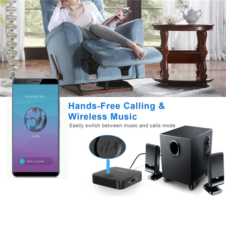 WB5 2 in 1 Bluetooth-compatible 5.0 Transmitter Receiver TV PC Car Speaker 3.5mm AUX Audio Adapter