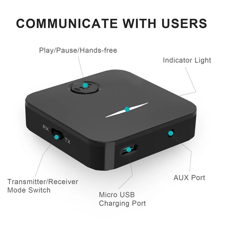 WB5 2 em 1 Bluetooth 5.0 Receptor de TV TV PC PC Speaker de 3,5 mm Adaptador de Áudio Auxiliar