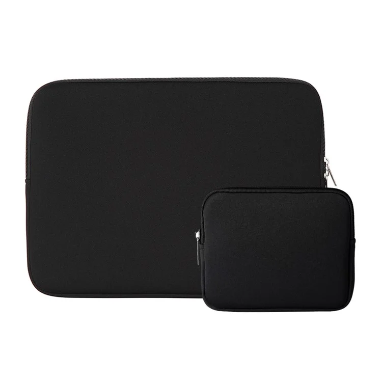 A2015G Solid Color Laptop Protective Sleeve Bag with Small Bag for 14-inch Notebook - Black