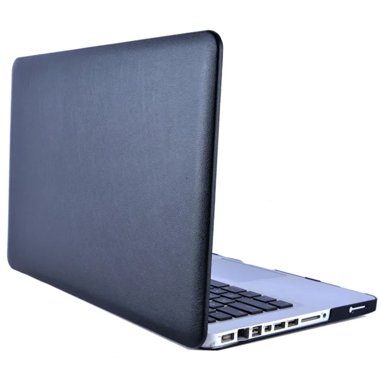 Single Side PU Leather Coated PC Protective Case with Hollow-out Bottom for MacBook Pro 13.3-inch (A1278) - Black