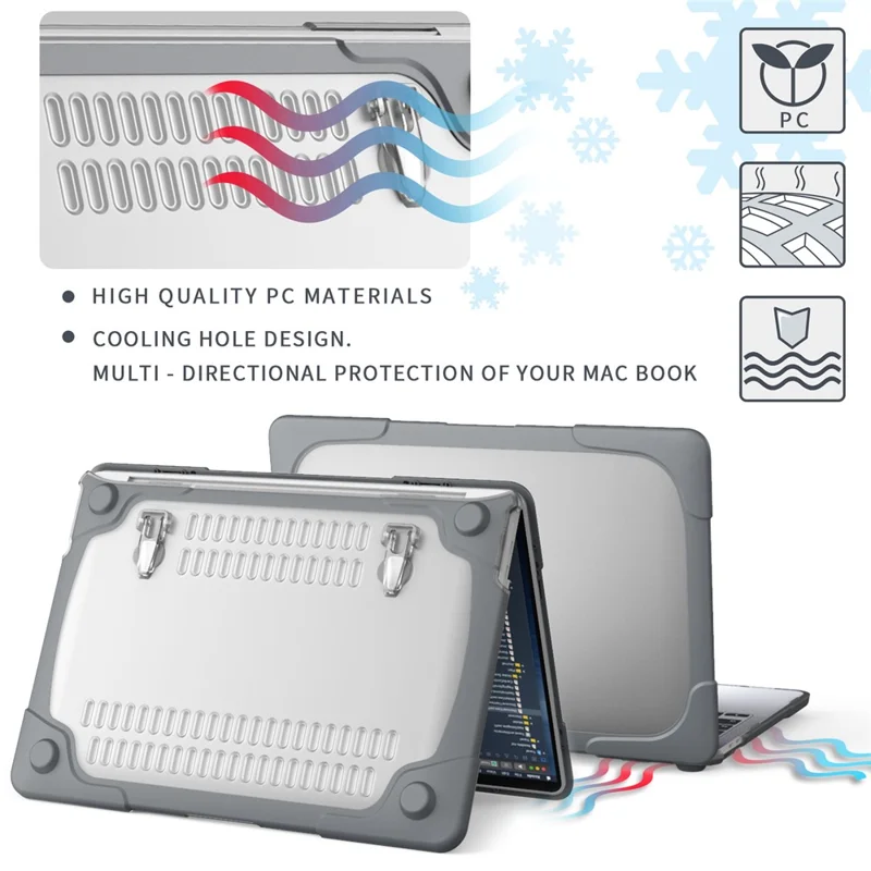 Hard PC Laptop Case Sleev Notebook Computer Cover with Supporting Stand for MacBook Pro 13'' A2251 / A2289 / A2338 - Grey