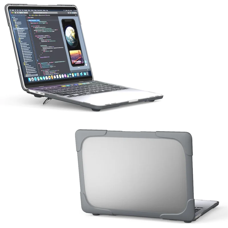 Hard PC Laptop Case Sleev Notebook Computer Cover with Supporting Stand for MacBook Pro 13'' A2251 / A2289 / A2338 - Grey