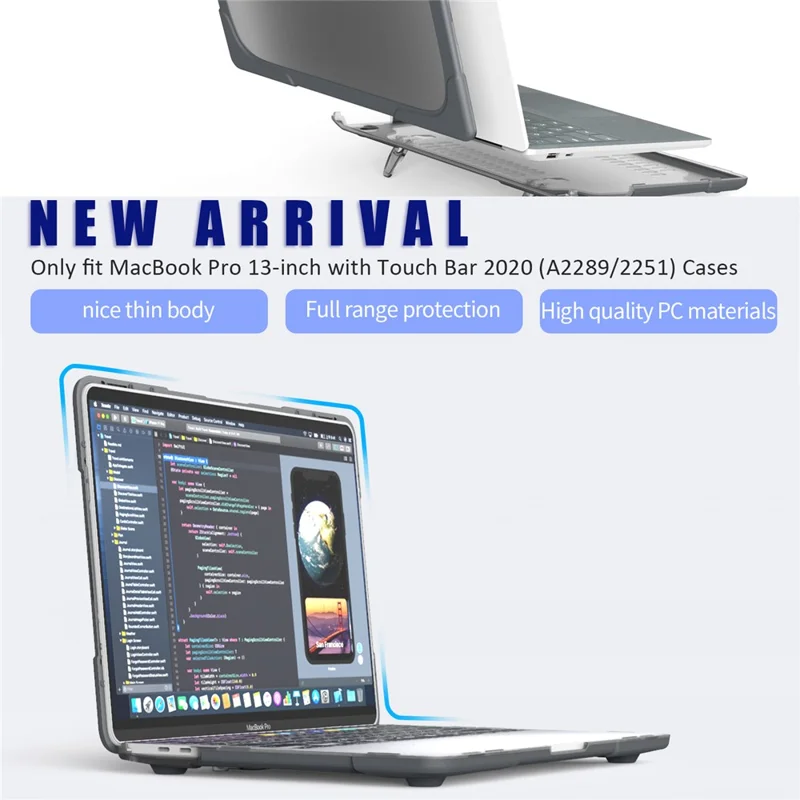 Hard PC Laptop Case Sleev Notebook Computer Cover with Supporting Stand for MacBook Pro 13'' A2251 / A2289 / A2338 - Grey
