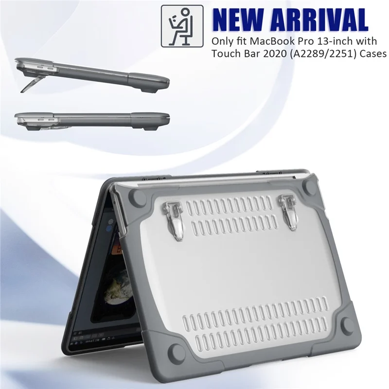 Hard PC Laptop Case Sleev Notebook Computer Cover with Supporting Stand for MacBook Pro 13'' A2251 / A2289 / A2338 - Grey
