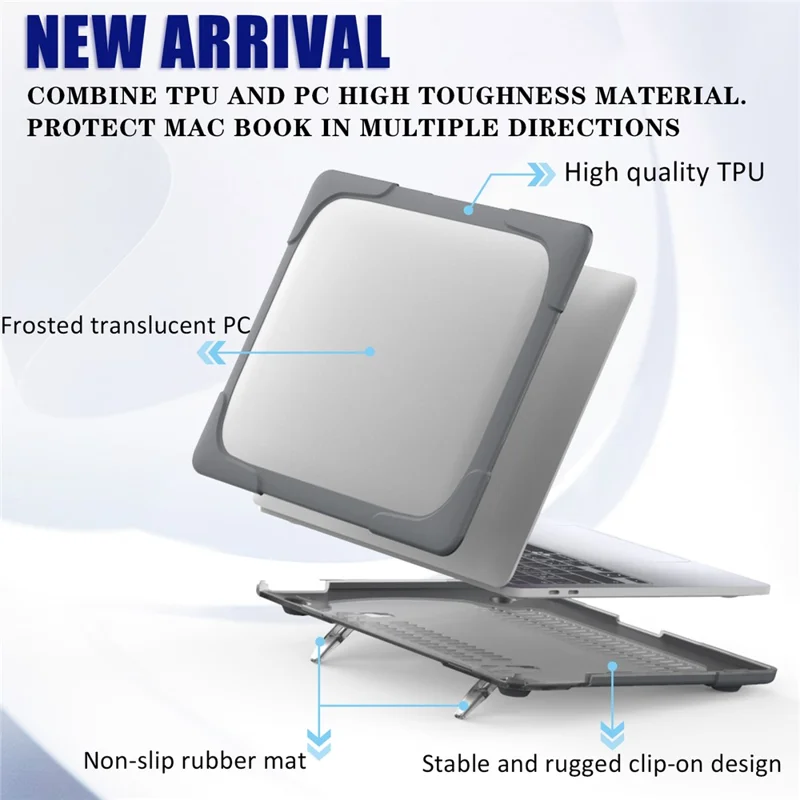Hard PC Laptop Case Sleev Notebook Computer Cover with Supporting Stand for MacBook Pro 13'' A2251 / A2289 / A2338 - Grey