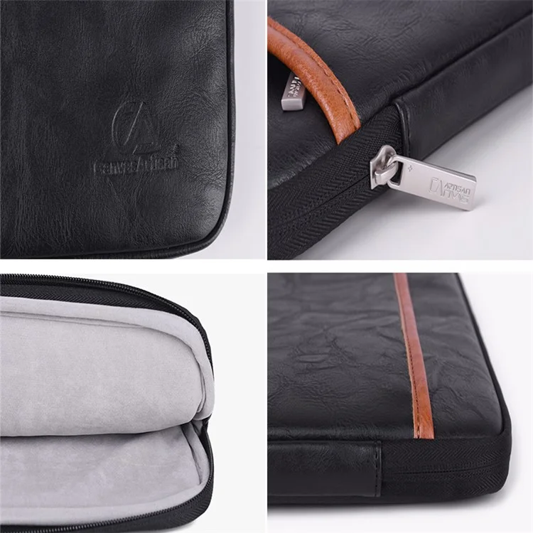 CANVASARTISAN L18-06 13-inch Fashionable Laptop Sleeve Laptop Simple Style PU Leather Carrying Pouch Bag - Black / Brown