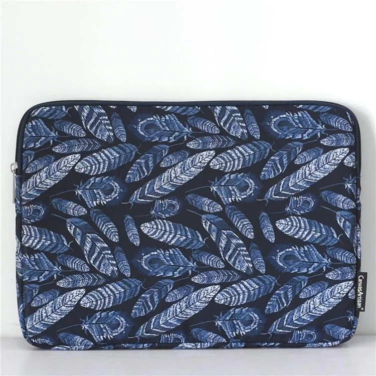 CANVASARTISAN H4-03 Notebook Liner Bag Leaves Pattern Protective Cover Zipper Case for 15-inch Laptop