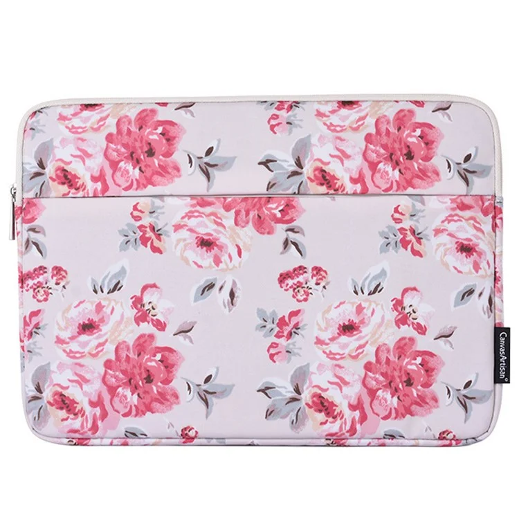 CANVASARTISAN H10-11 Rose Flower Pattern Portable Laptop Storage Case Shockproof PU Leather Carrying Bag for 14-inch Notebook