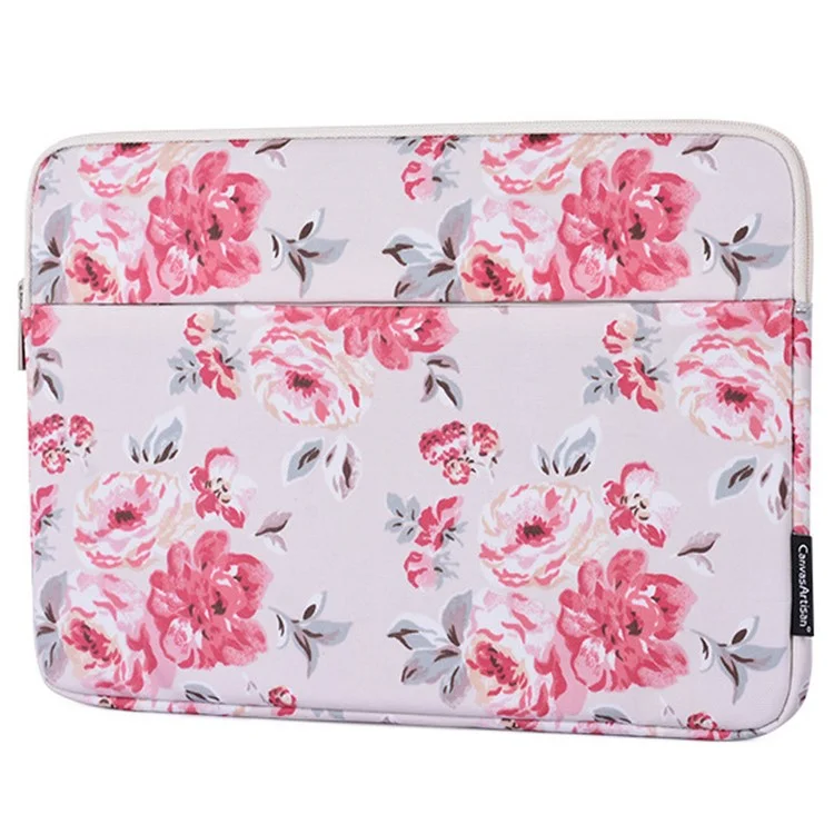 CANVASARTISAN H10-11 Rose Flower Pattern Portable Laptop Storage Case Shockproof PU Leather Carrying Bag for 14-inch Notebook