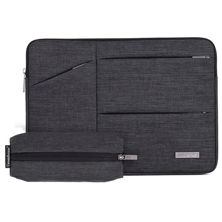CanvasArtisan L2-108 Ultradünnes Notebook-Fall Universal-Reißverschluss-Laptop-Tragetasche Mit Mini-Aufbewahrungstasche Für 15-Zoll-Laptops - Dunkelgrau