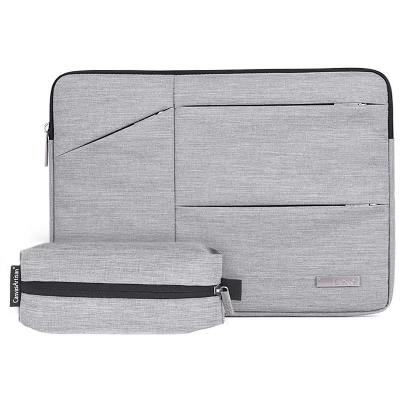 CANVASARTISAN L2-108 Ultra-thin Notebook Case Universal Zipper Laptop Carrying Pouch with Mini Storage Bag for 15-inch Laptops - Light Grey