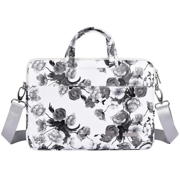 CANVASARTISAN G1-A01 15-inch Laptop Protective Sleeve Watercolor Flower Pattern Carrying Case PU Leather Notebook Handbag with Shoulder Strap