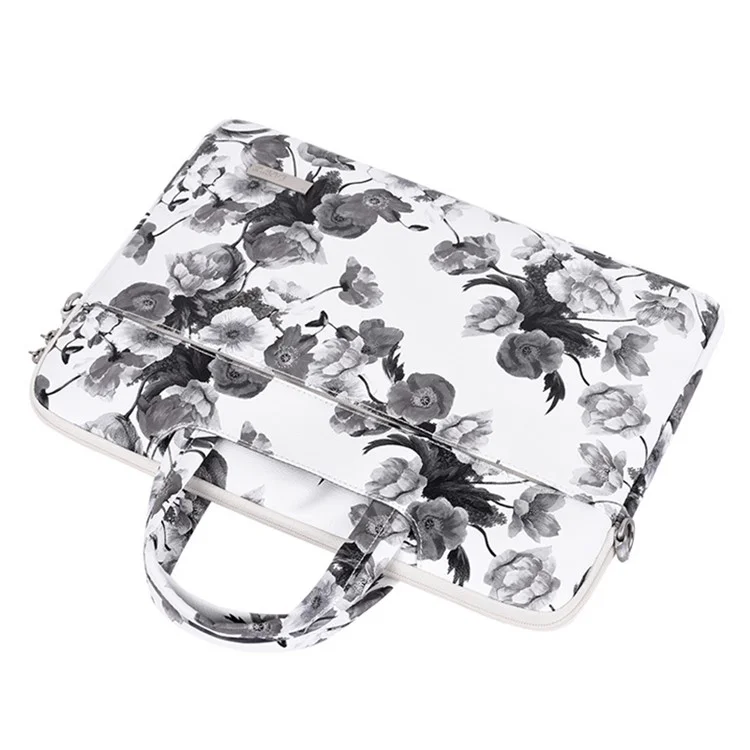 CANVASARTISAN G1-A01 15-inch Laptop Protective Sleeve Watercolor Flower Pattern Carrying Case PU Leather Notebook Handbag with Shoulder Strap