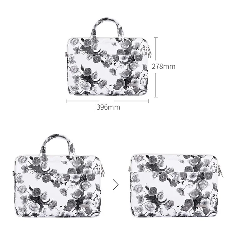 CANVASARTISAN G1-A01 15-inch Laptop Protective Sleeve Watercolor Flower Pattern Carrying Case PU Leather Notebook Handbag with Shoulder Strap