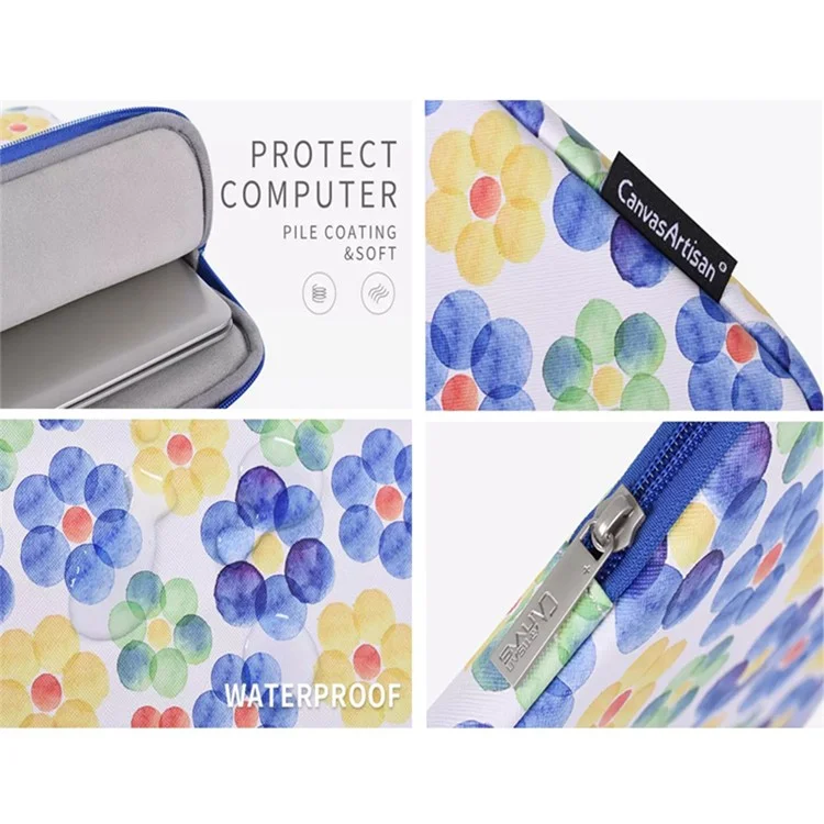 CANVASARTISAN G51-01 Flower Printing Ultra-thin Laptop Sleeve Soft Lining Leather Notebook Bag for 11-inch Laptop