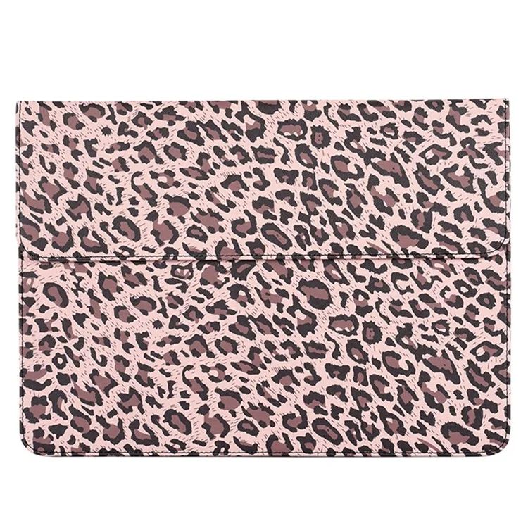 CANVASARTISAN E31-01 Leopard Printed Fashion Laptop Sleeve PU Leather Magnetic Lid Envelope Notebook Bag - Yellow/12 inch