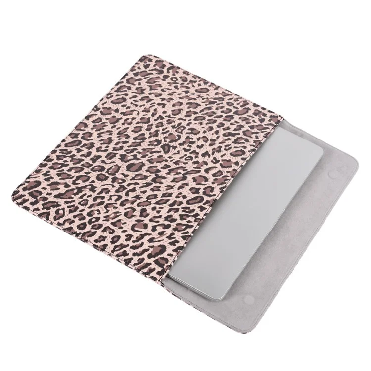 CANVASARTISAN E31-01 Leopard Printed Fashion Laptop Sleeve PU Leather Magnetic Lid Envelope Notebook Bag - Yellow/12 inch