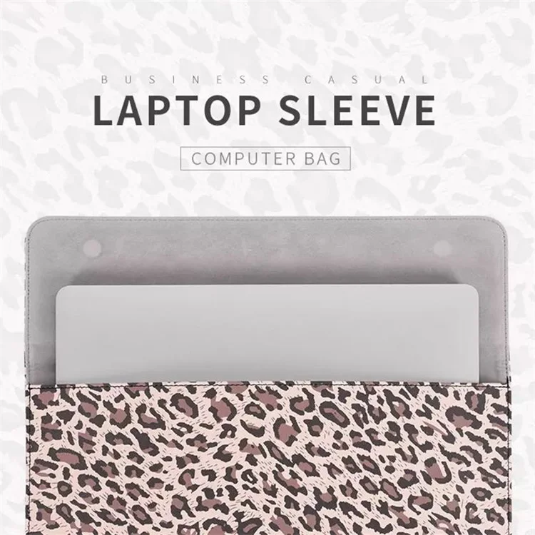 CANVASARTISAN E31-01 Leopard Printed Fashion Laptop Sleeve PU Leather Magnetic Lid Envelope Notebook Bag - Yellow/12 inch