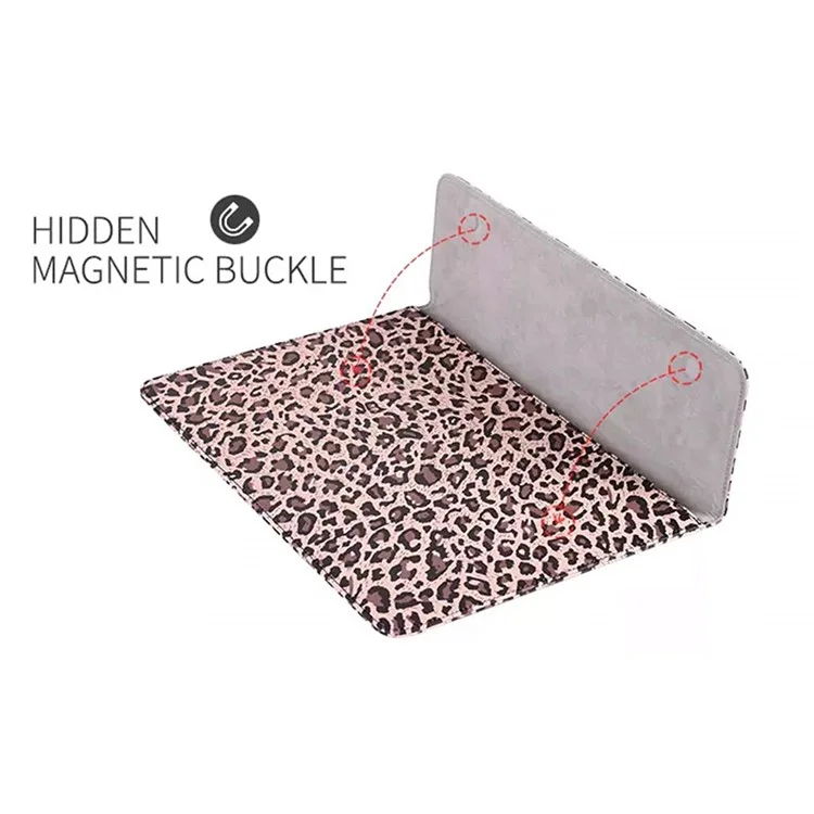 CANVASARTISAN E31-01 Leopard Printed Fashion Laptop Sleeve PU Leather Magnetic Lid Envelope Notebook Bag - Yellow/12 inch