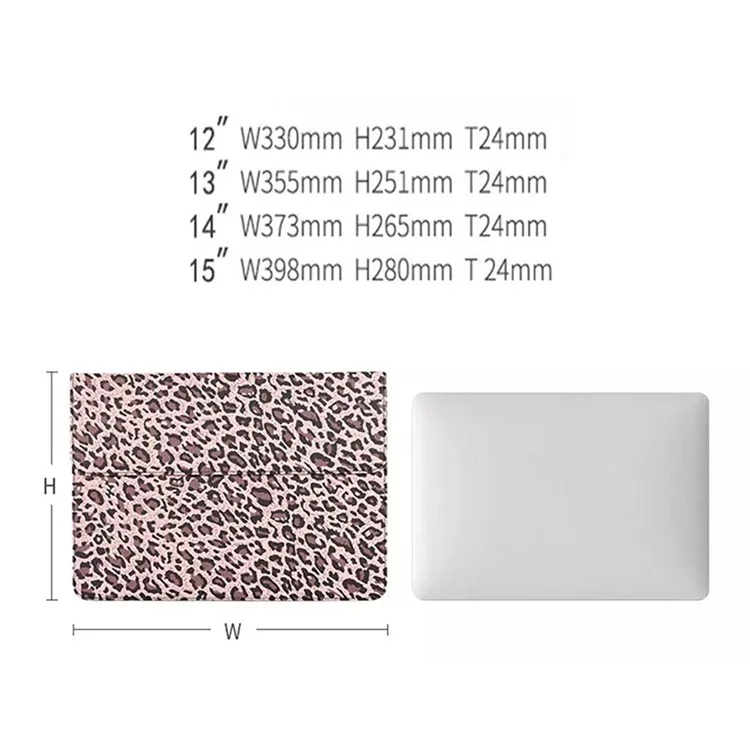 CANVASARTISAN E31-01 Leopard Printed Fashion Laptop Sleeve PU Leather Magnetic Lid Envelope Notebook Bag - Pink/15 inch
