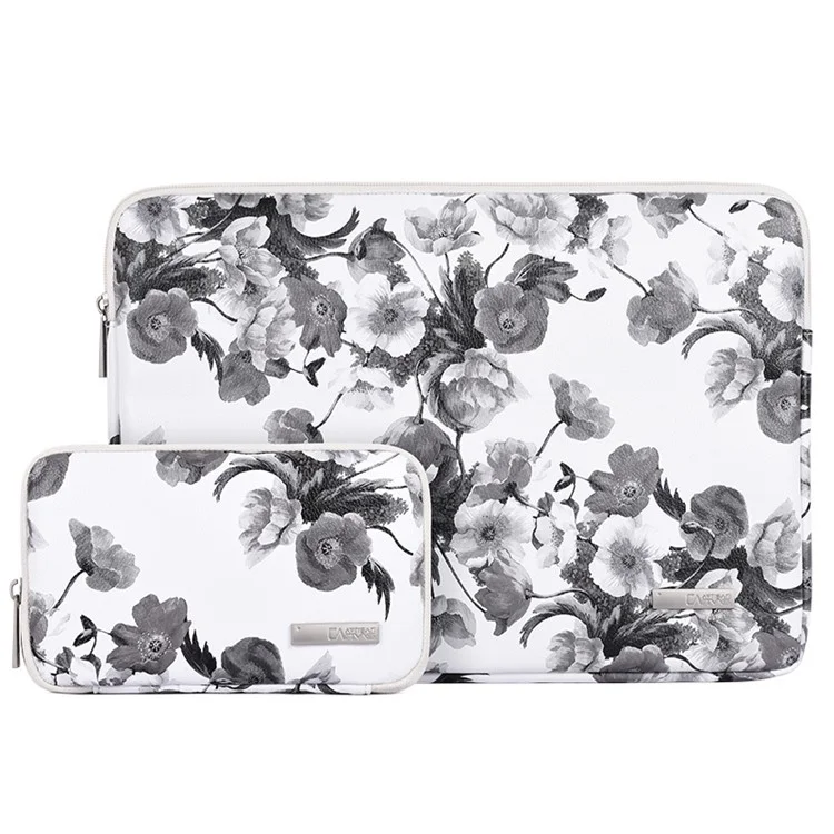 CANVASARTISAN G1-T0121 Watercolor Flower Pattern Laptop Sleeve Notebook Case with Small Bag - White/for 12-inch Laptop