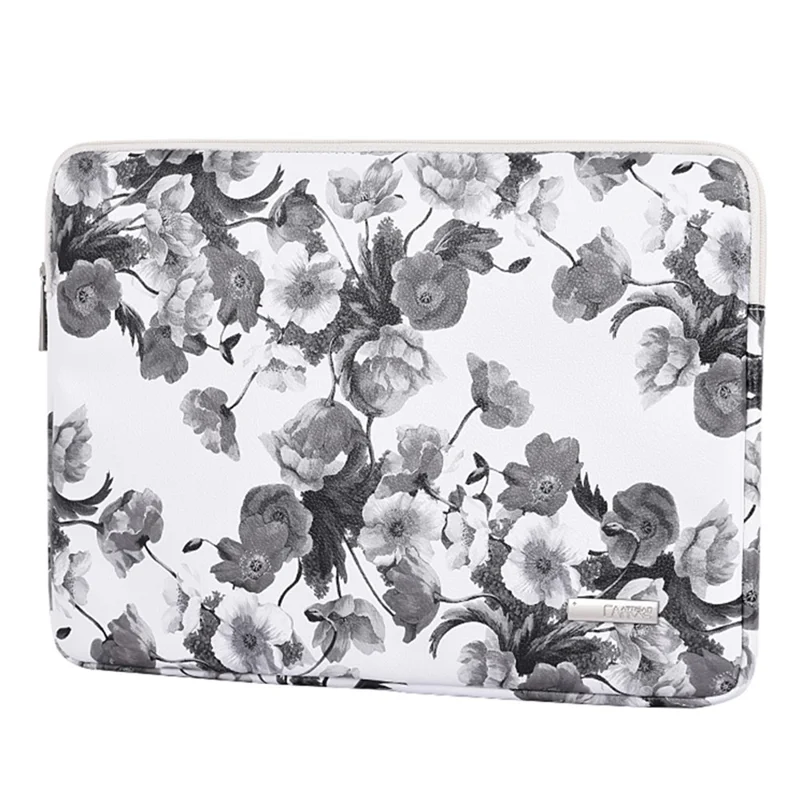CANVASARTISAN G1-T0121 Watercolor Flower Pattern Laptop Sleeve Notebook Case with Small Bag - White/for 15-inch Laptop