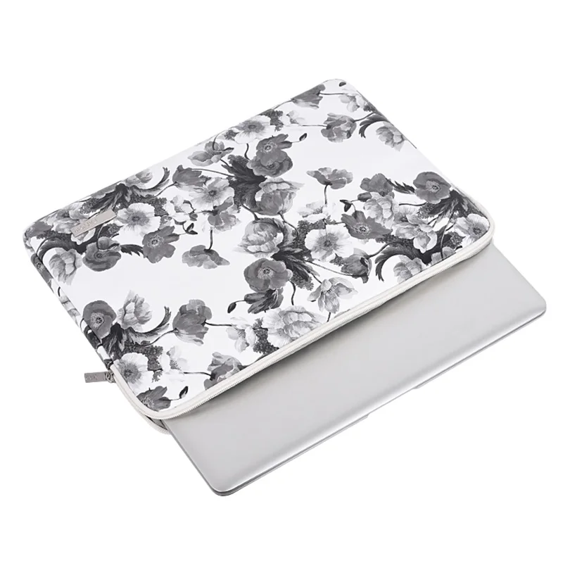 CANVASARTISAN G1-T0121 Watercolor Flower Pattern Laptop Sleeve Notebook Case with Small Bag - White/for 15-inch Laptop