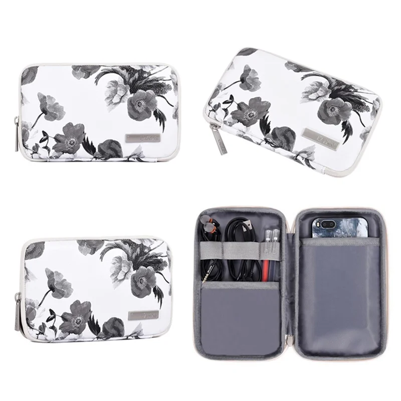 CANVASARTISAN G1-T0121 Watercolor Flower Pattern Laptop Sleeve Notebook Case with Small Bag - White/for 15-inch Laptop