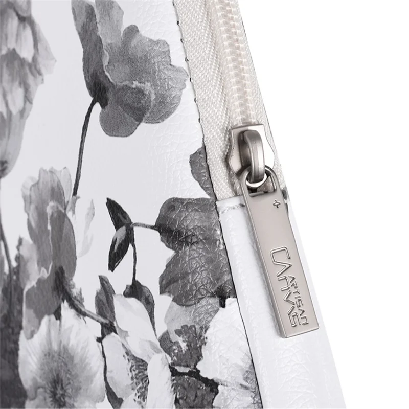 CANVASARTISAN G1-T0121 Watercolor Flower Pattern Laptop Sleeve Notebook Case with Small Bag - White/for 15-inch Laptop