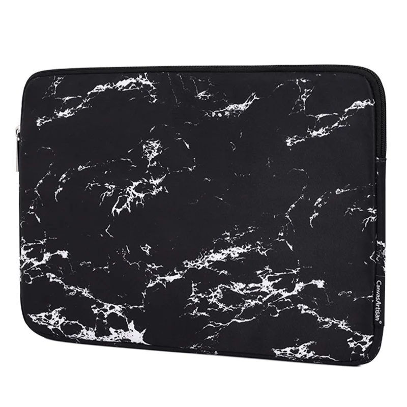 CANVASARTISAN H32-T0121 Marble Pattern Zipper Closure Laptop Carrying Bag Notebook Protective Sleeve with Small Bag - Black/for 11-inch Laptop
