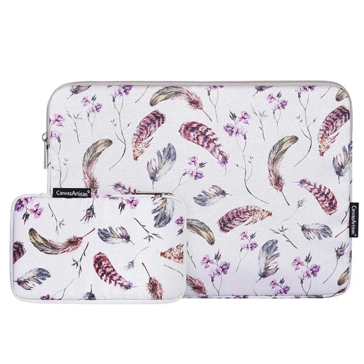 Canvasartisan H9-T0121 Patrón De Plumas De Acuarela Ultra Delgada Portátil Portátil Portátil Funda A Prueba De Choques Manga Con Bolsa Pequeña - Blanco / Para Portátil De 11 Pulgadas