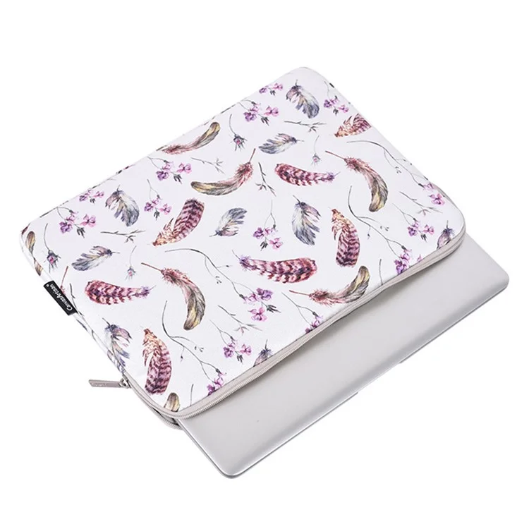 Canvasartisan H9-T0121 Patrón De Plumas De Acuarela Ultra Delgada Portátil Portátil Portátil Funda A Prueba De Choques Manga Con Bolsa Pequeña - Blanco / Para Portátil De 11 Pulgadas