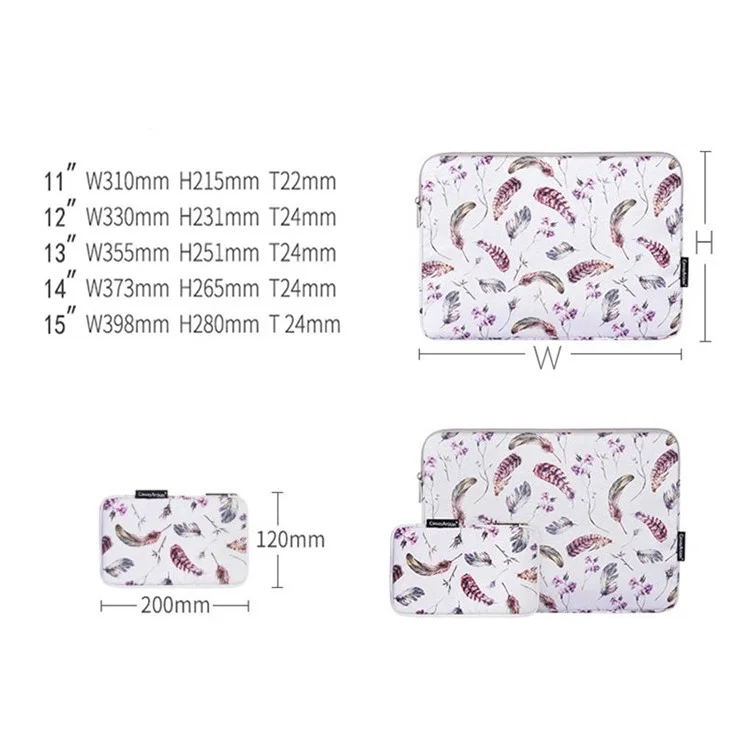 Canvasartisan H9-T0121 Patrón De Plumas De Acuarela Ultra Delgada Portátil Portátil Portátil Funda A Prueba De Choques Manga Con Bolsa Pequeña - Blanco / Para Portátil De 11 Pulgadas