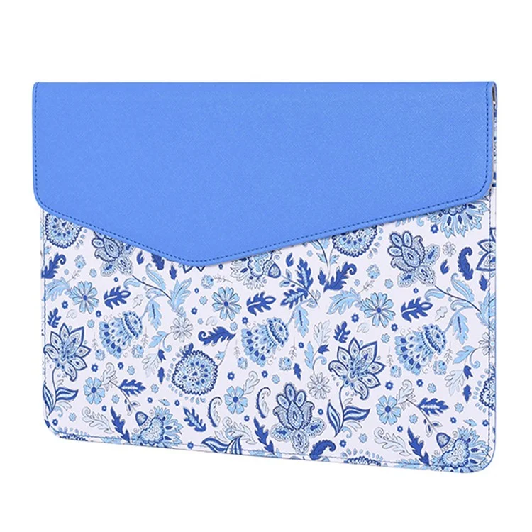 Canvasartisan E54-13 Magnetischer Flip-cover PU Leder Laptop Ärmeln Blumenmuster Notebook Hülle - Blau/für 15-zoll-laptop