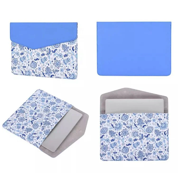 Canvasartisan E54-13 Magnetischer Flip-cover PU Leder Laptop Ärmeln Blumenmuster Notebook Hülle - Blau/für 15-zoll-laptop